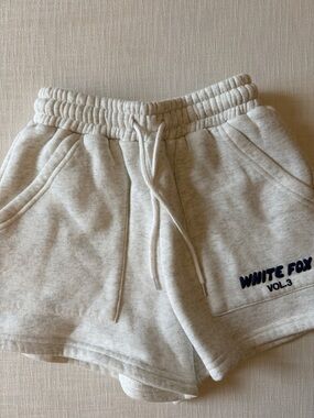 White Fox Gray Terry Drawstring Shorts
